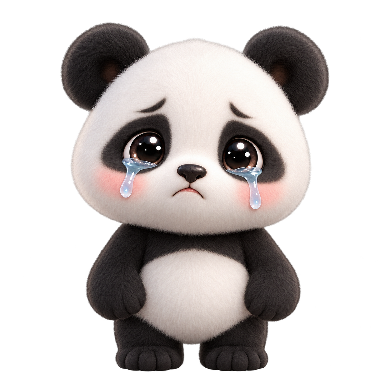 A sad panda with visible tears